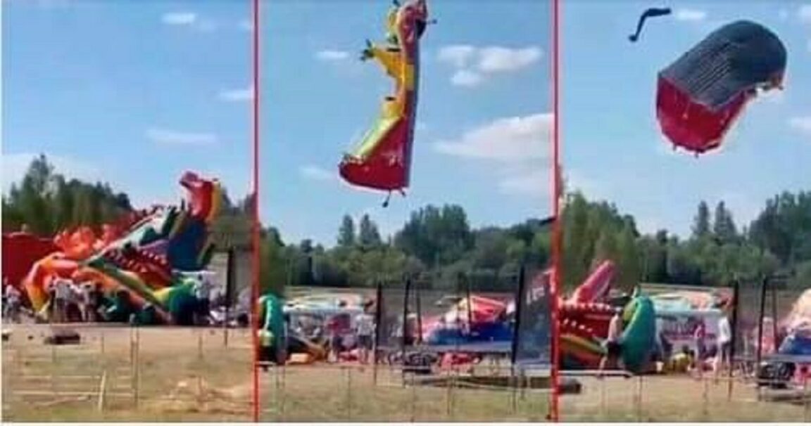 Una ráfaga de viento levanta un castillo hinchable varios metros por los aires: cinco niños mueren y cuatro resultan gravemente heridos