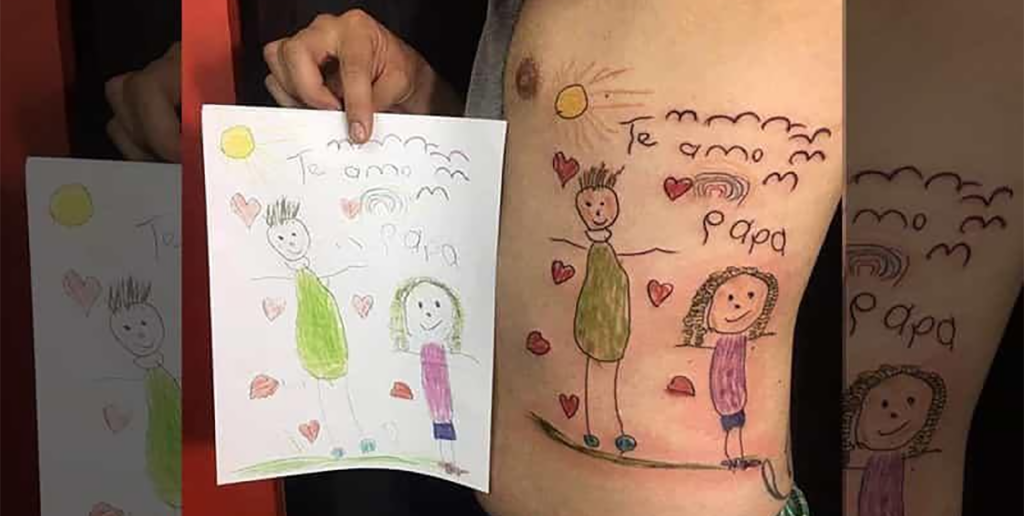 padre se hace tatuaje del último dibujo de su hija muerta