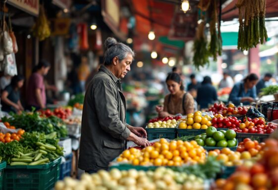 Mujer ofreciendo leche materna a culturistas en un mercado