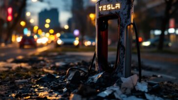 Activista incendiándose tras ataque a estaciones Tesla