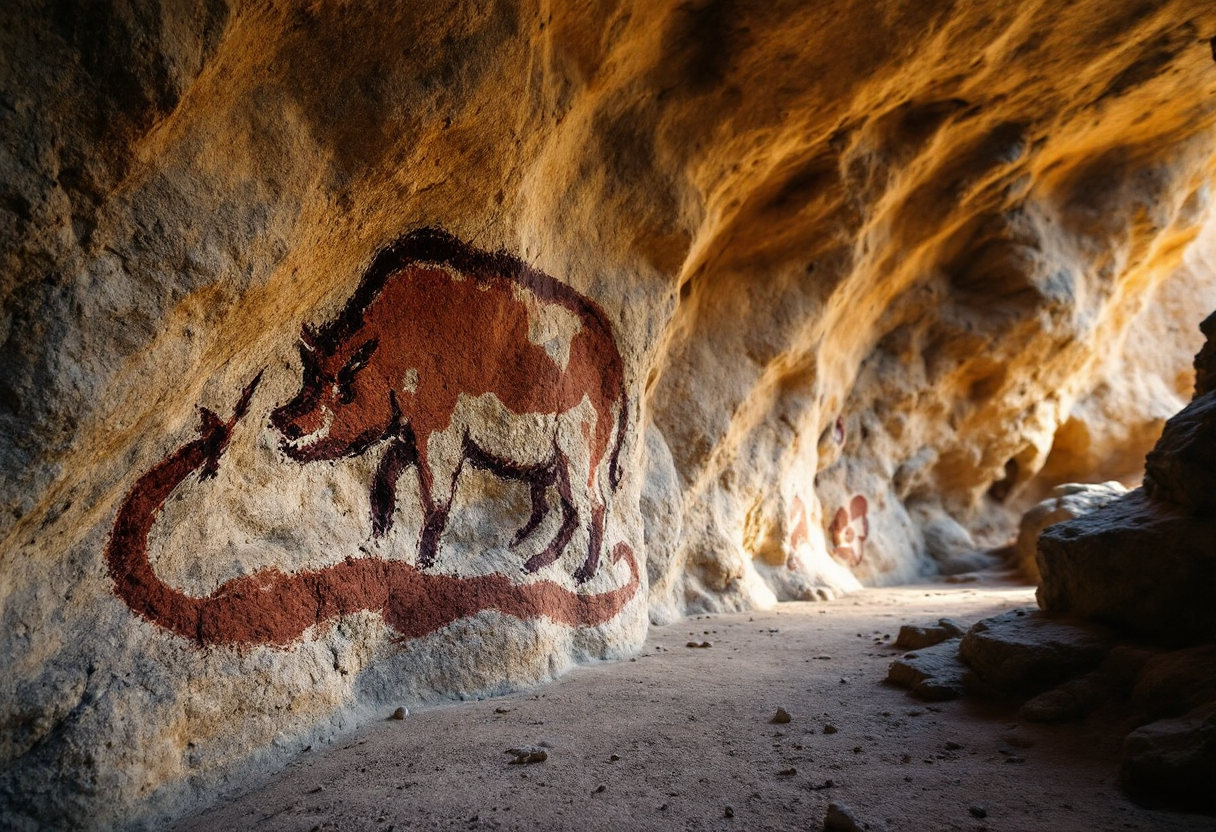 Immagine di un antico arte rupestre di un cerdo