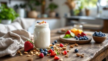 Yogur griego con frutta fresca y cereali