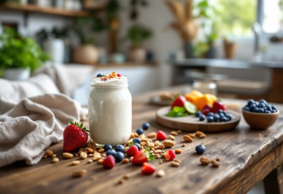 Yogur griego con frutta fresca y cereali