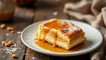 Budín de pan argentino servito su un piatto decorato