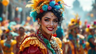 Immagine del Carnaval di São Paulo con colori vivaci e danzatori