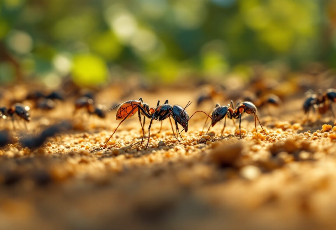 Humano y hormiga trabajando juntos en un problema