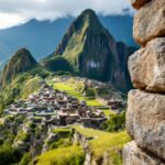 Machu Picchu con un cielo nublado y turistas