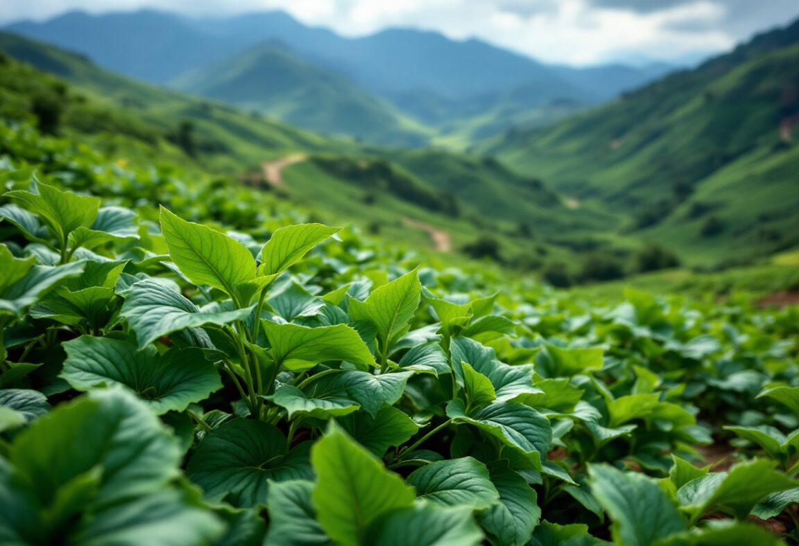 Campo de coca en el Cauca, Colombia, con cultivos verdes