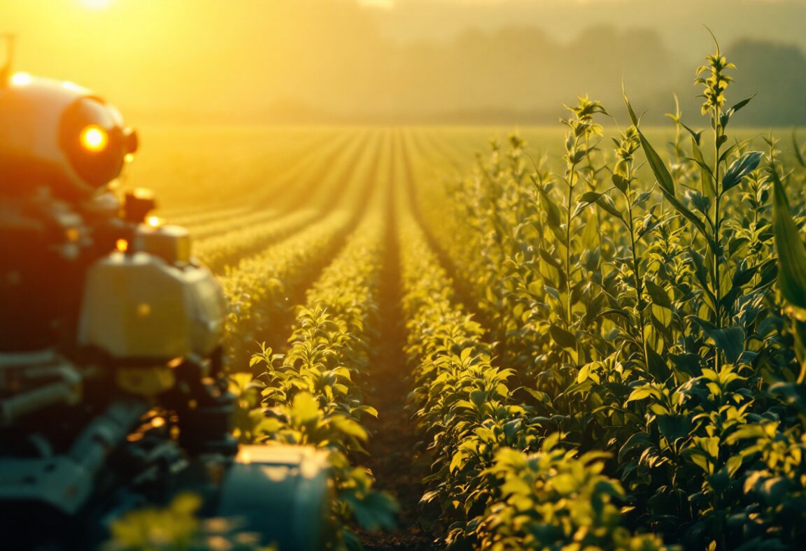 Dron sobre un campo agrícola con tecnología avanzada