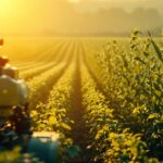 Dron sobre un campo agrícola con tecnología avanzada