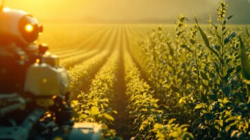 Dron sobre un campo agrícola con tecnología avanzada