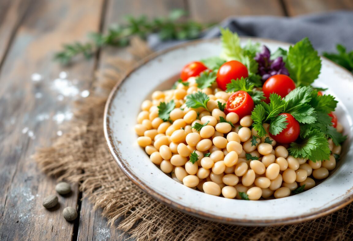 Un plato delicioso con feijão y verduras frescas