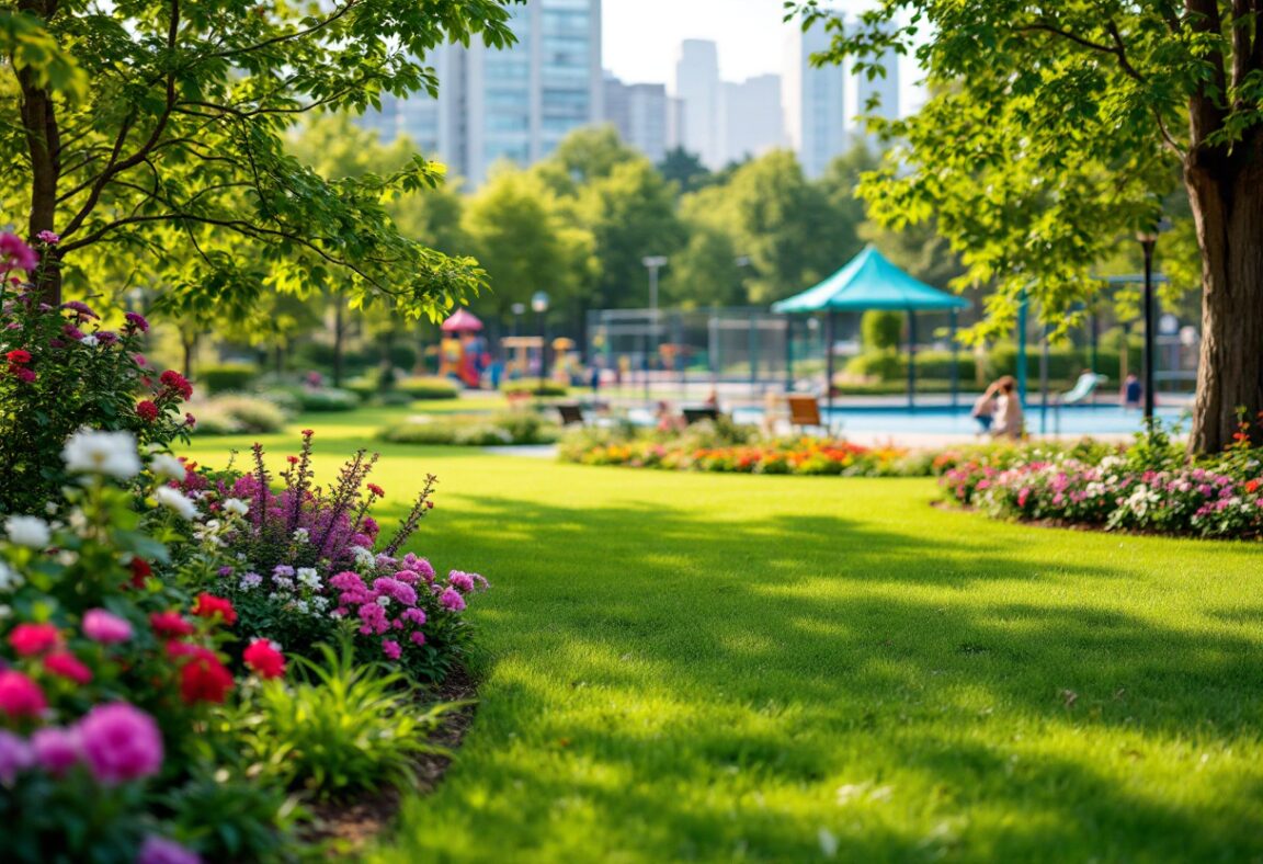 Vista del nuevo parque de la Unión con familias disfrutando