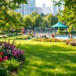 Vista del nuevo parque de la Unión con familias disfrutando