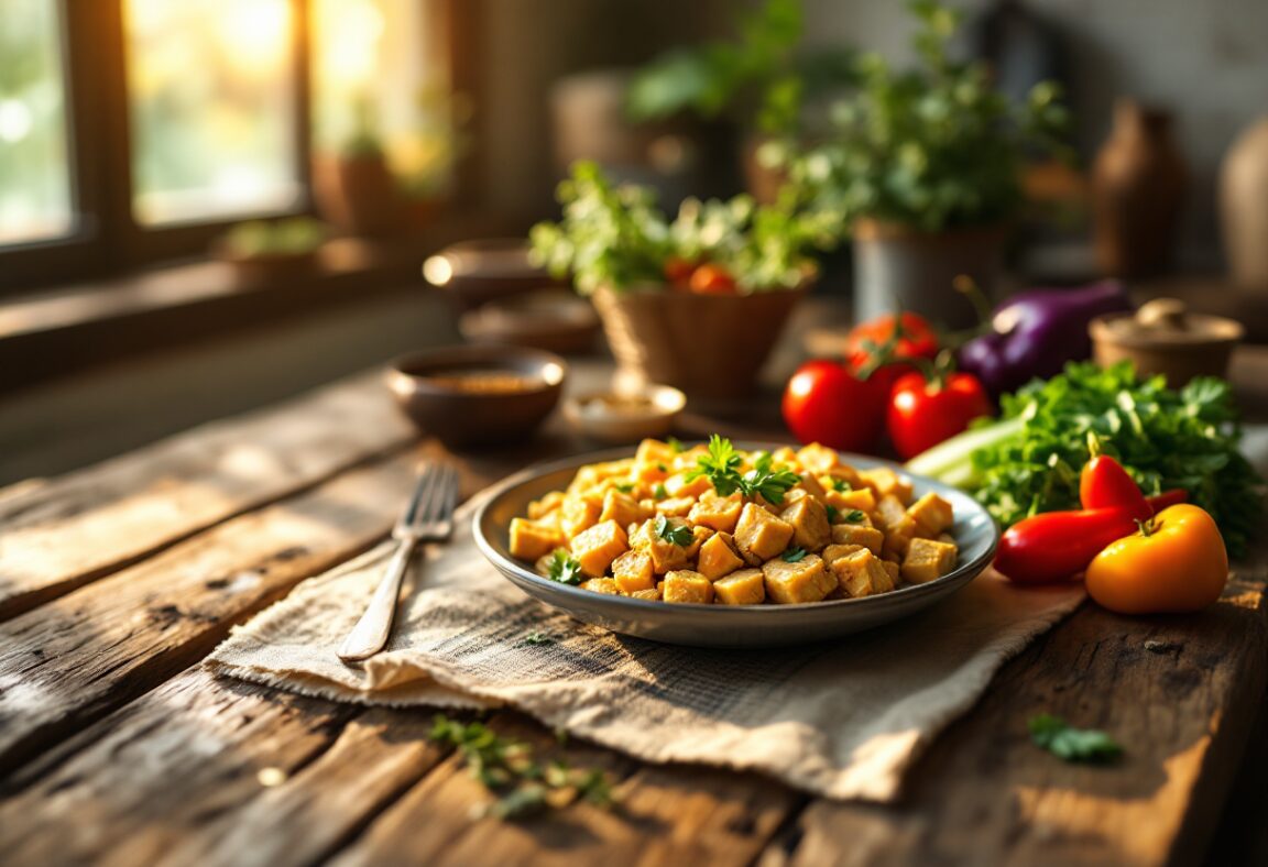 Un plato delicioso con tempeh y vegetales frescos