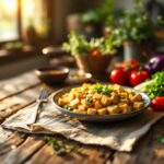 Un plato delicioso con tempeh y vegetales frescos