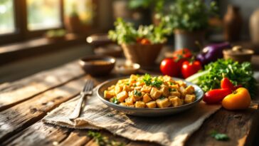 Un plato delicioso con tempeh y vegetales frescos