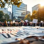 Estudiante protestando contra la guerra y la deportación