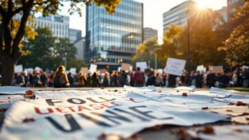 Estudiante protestando contra la guerra y la deportación