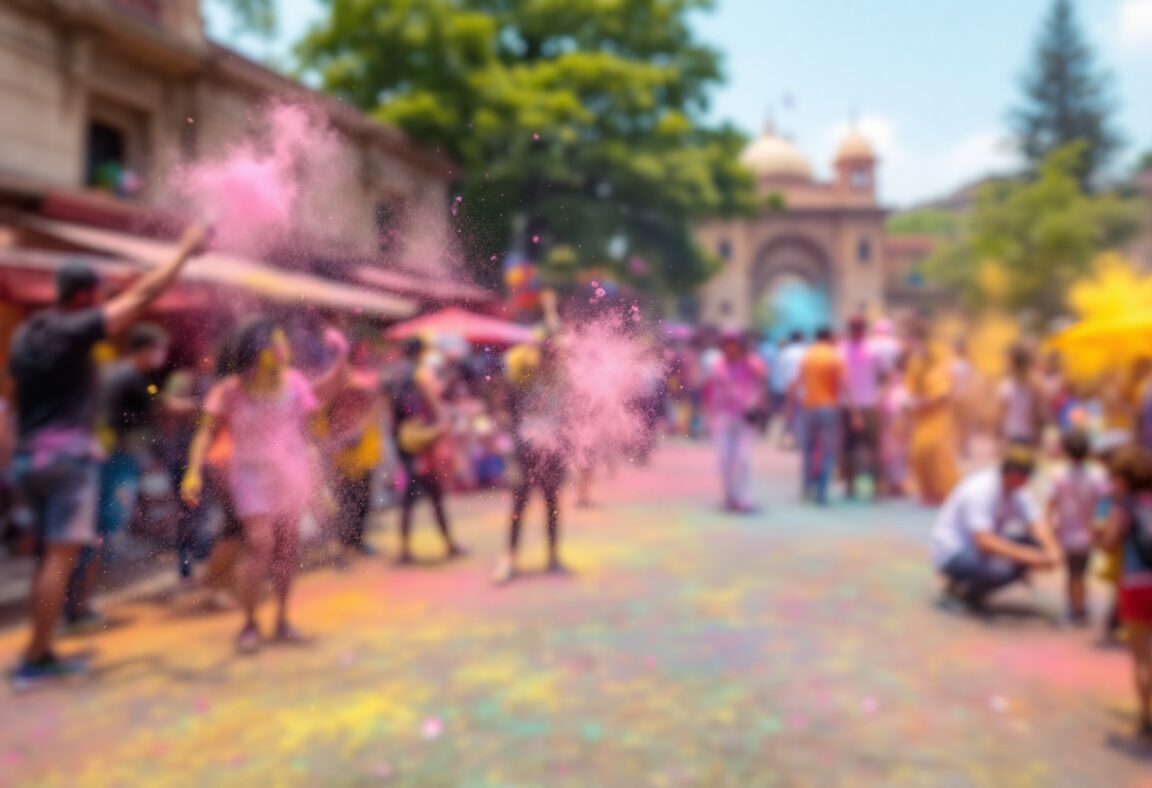 Persone che celebrano il Festival Holi in India con colori vivaci