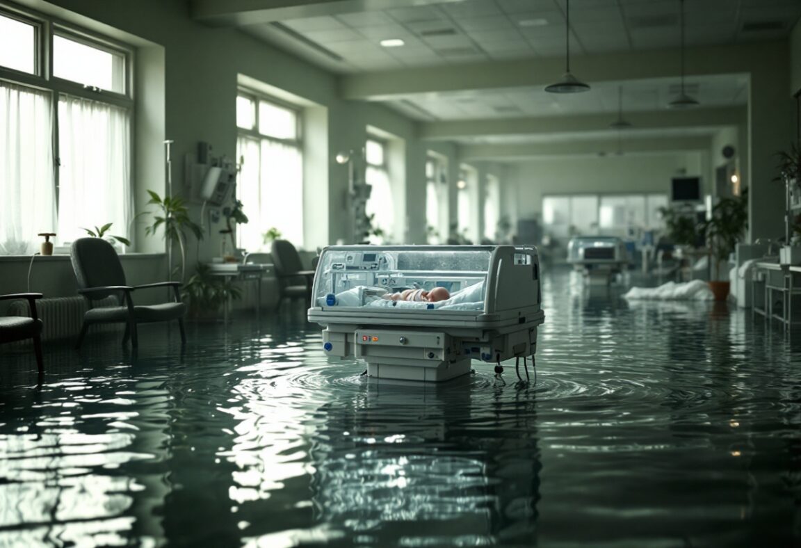 Personal médico en neonatología durante inundación