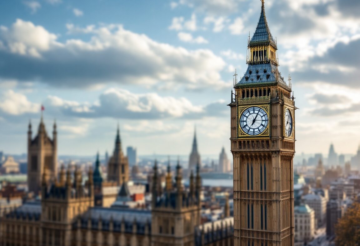 Hombre con bandera palestina en la cima del Big Ben