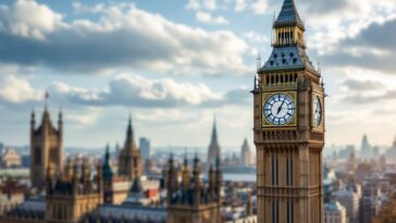 Hombre con bandera palestina en la cima del Big Ben