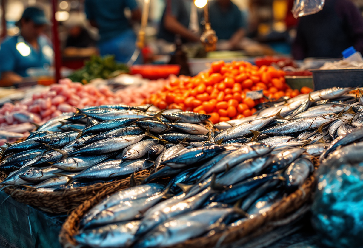 Sardine fresche in un mercato locale dopo la rimozione della tassa