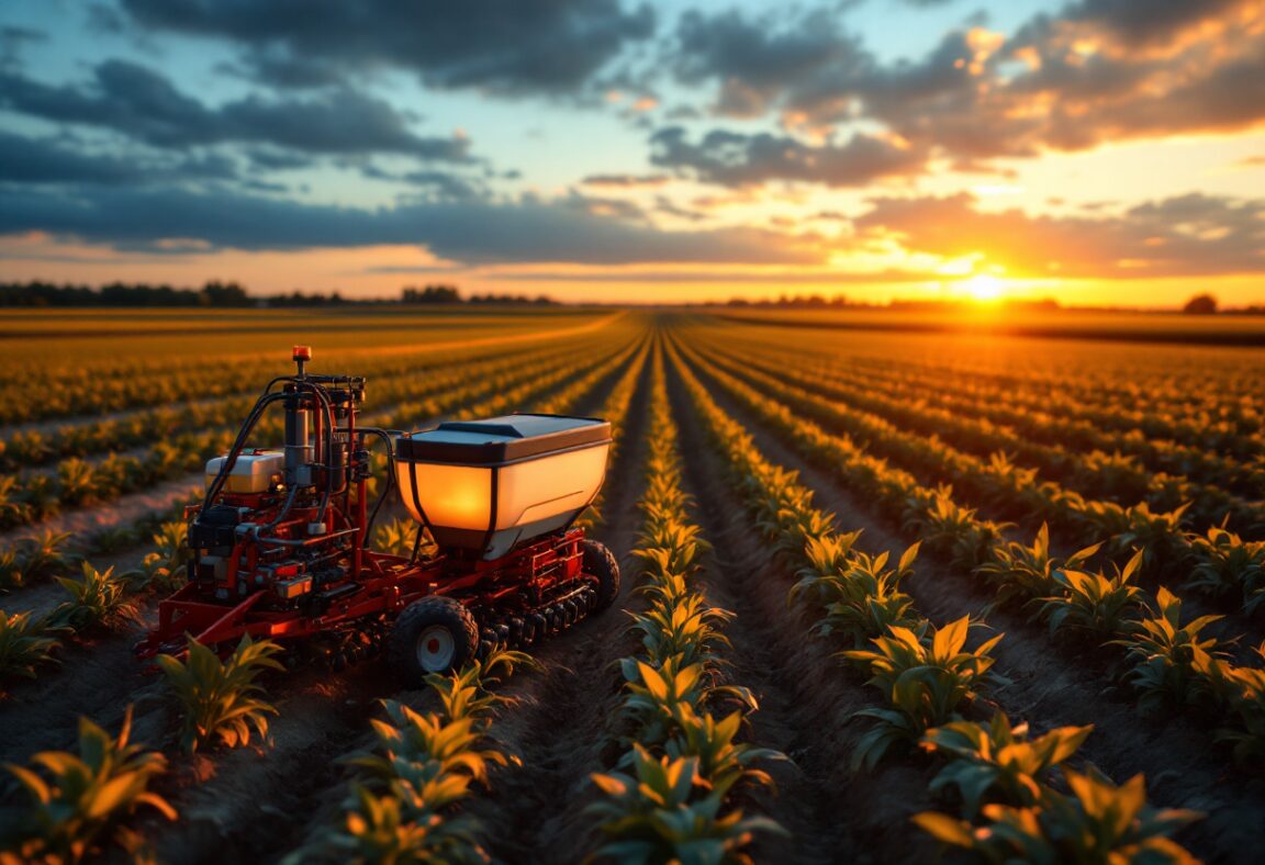 Maquinaria agrícola moderna en acción durante la siembra