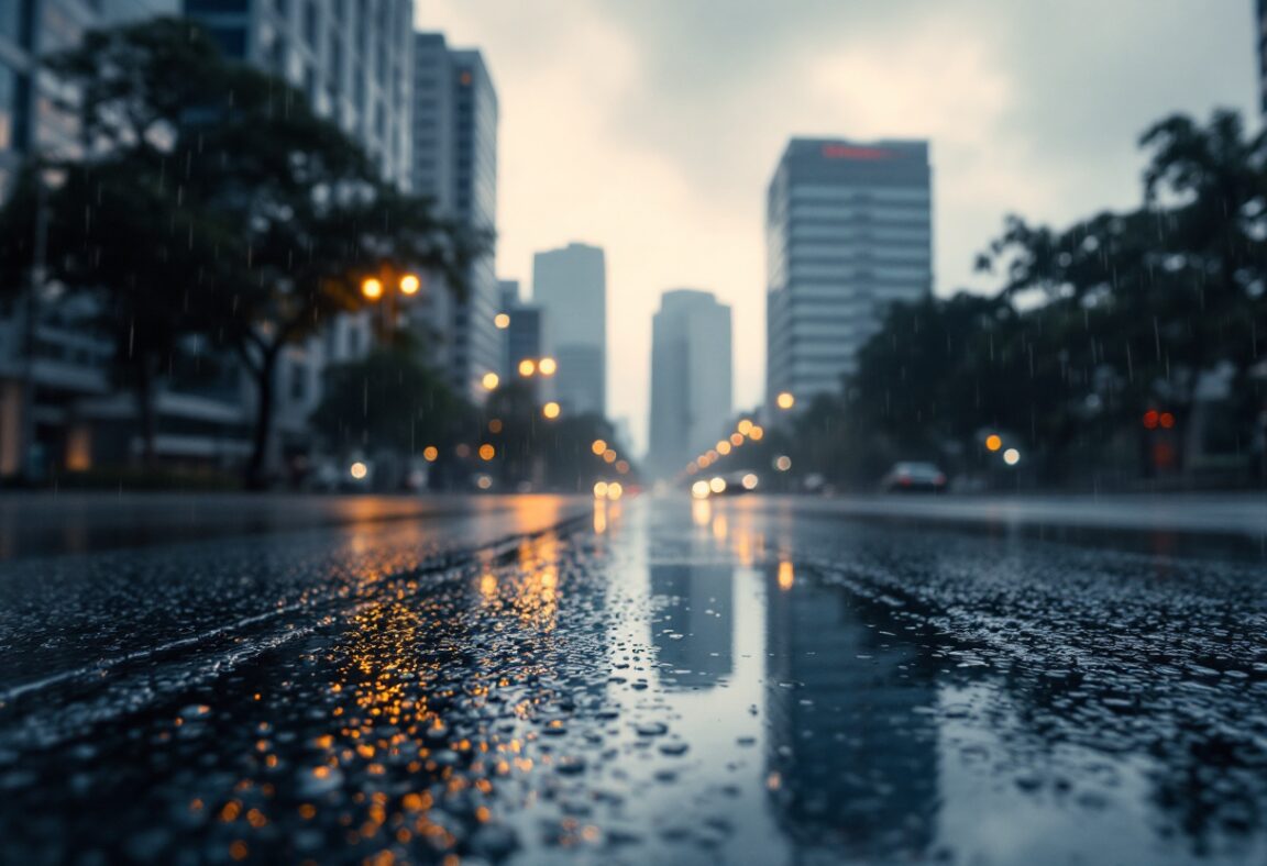 Immagine di forti piogge a São Paulo con strade allagate