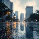 Immagine di forti piogge a São Paulo con strade allagate