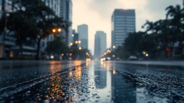 Immagine di forti piogge a São Paulo con strade allagate