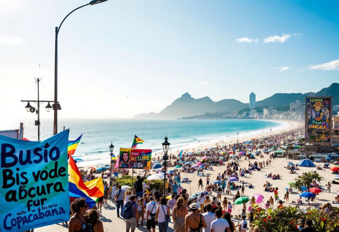 Manifestación en Copacabana con bandiere bolsonariste