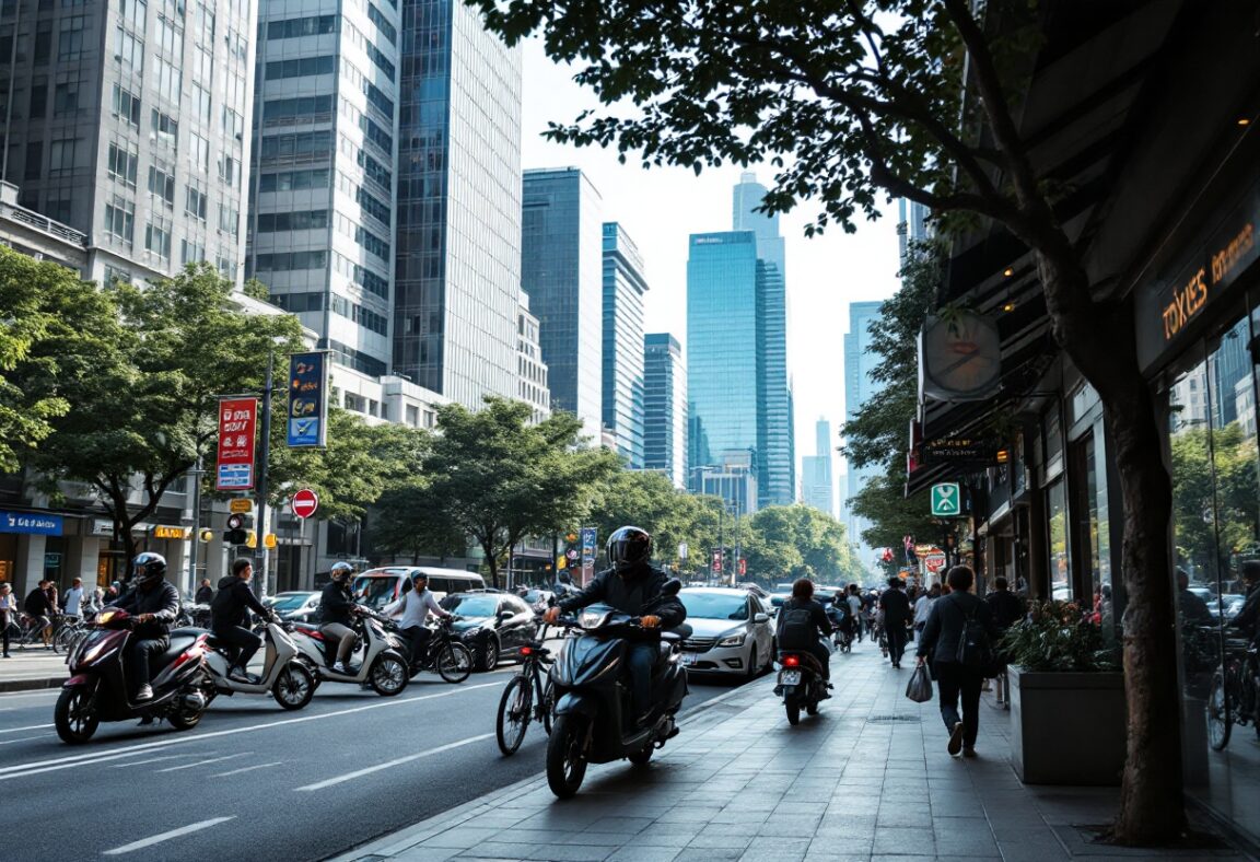 Motos e autobus in competizione nel traffico di São Paulo