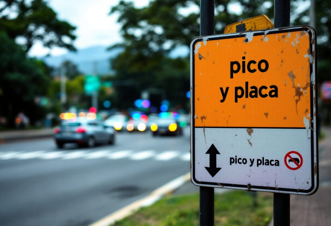 Señal de tráfico sobre restricciones de pico y placa en Pereira