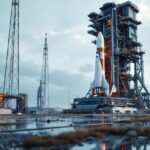 Elon Musk presentando un cohete SpaceX en el lanzamiento