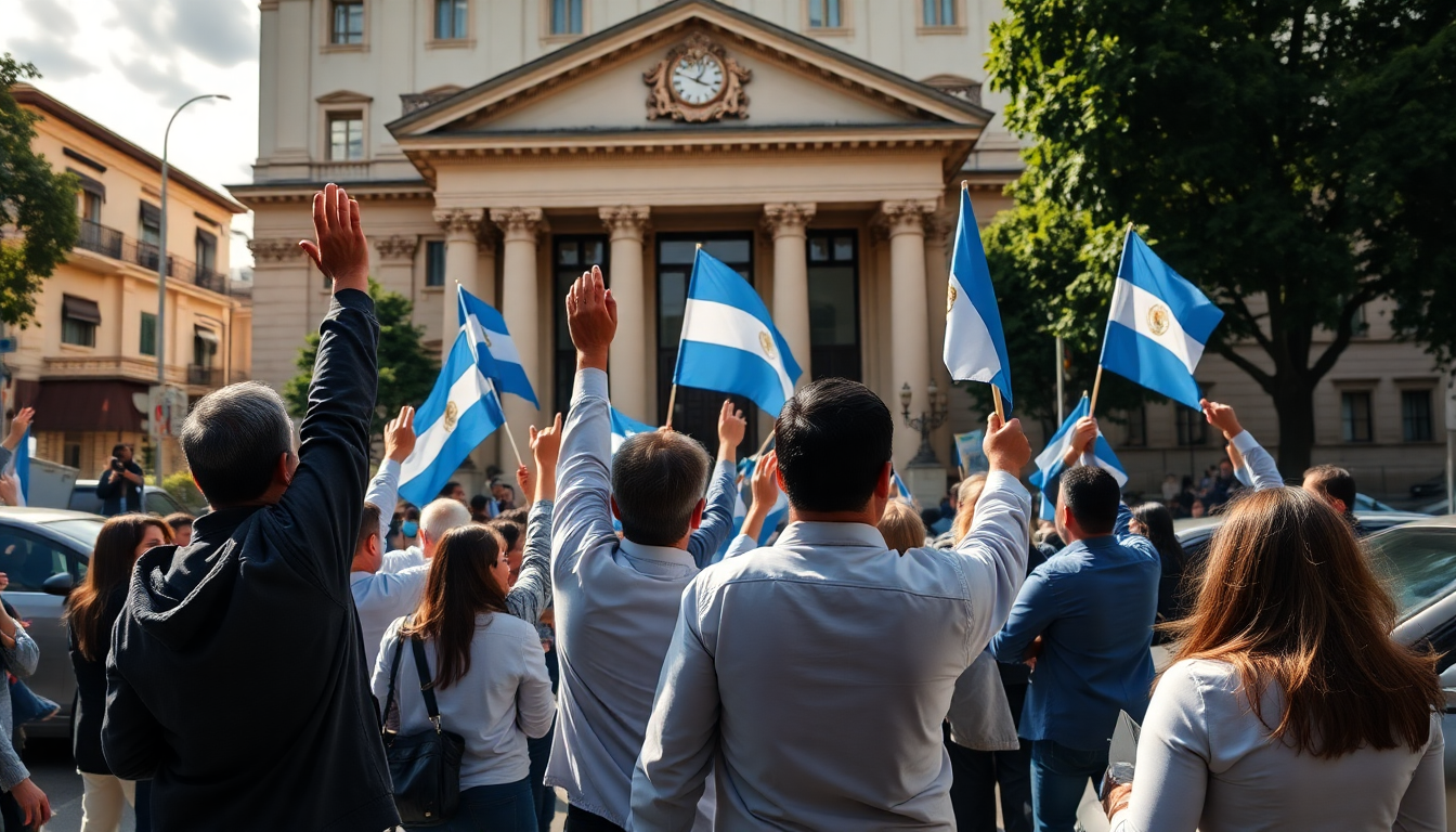 Trabajadores del Ministerio de Economía se manifiestan durante reuniones con el FMI